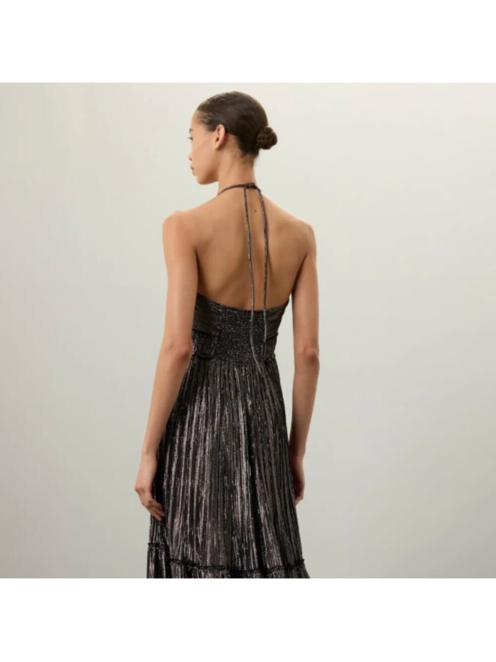 A.L.C. Metallic Black Halter-Style Pleated Maxi Dress - Picture 9 of 9